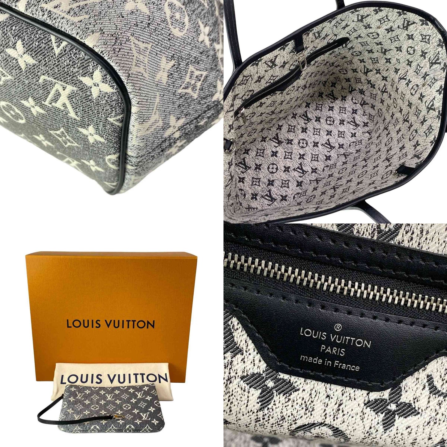$2460 LOUIS VUITTON Neverfull MM M21465 Gray Monogram Jacquard Denim