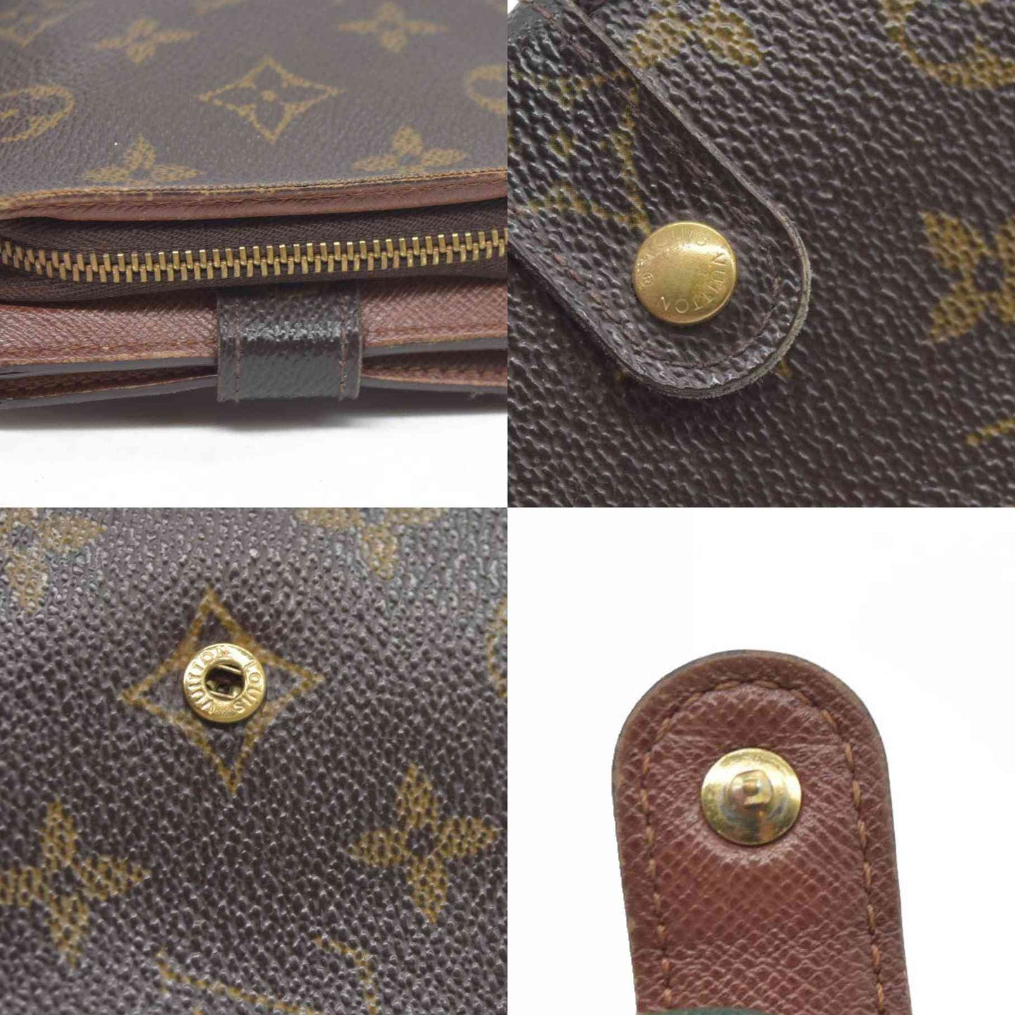 $590 Louis Vuitton Monogram Compact Zip Bifold Wallet Brown CA0043