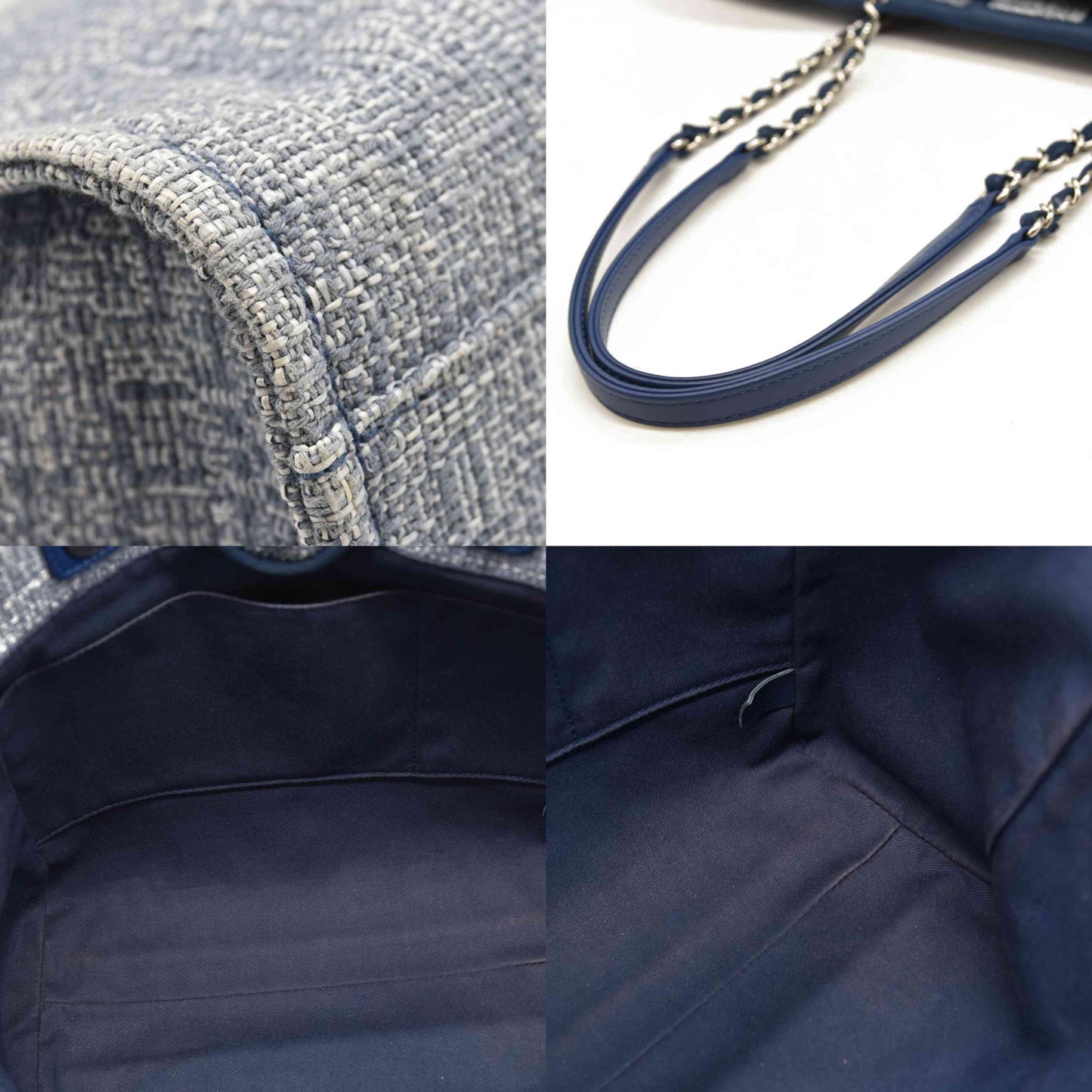 CHANEL Woven Straw Raffia Medium Deauville Tote Blue 25*