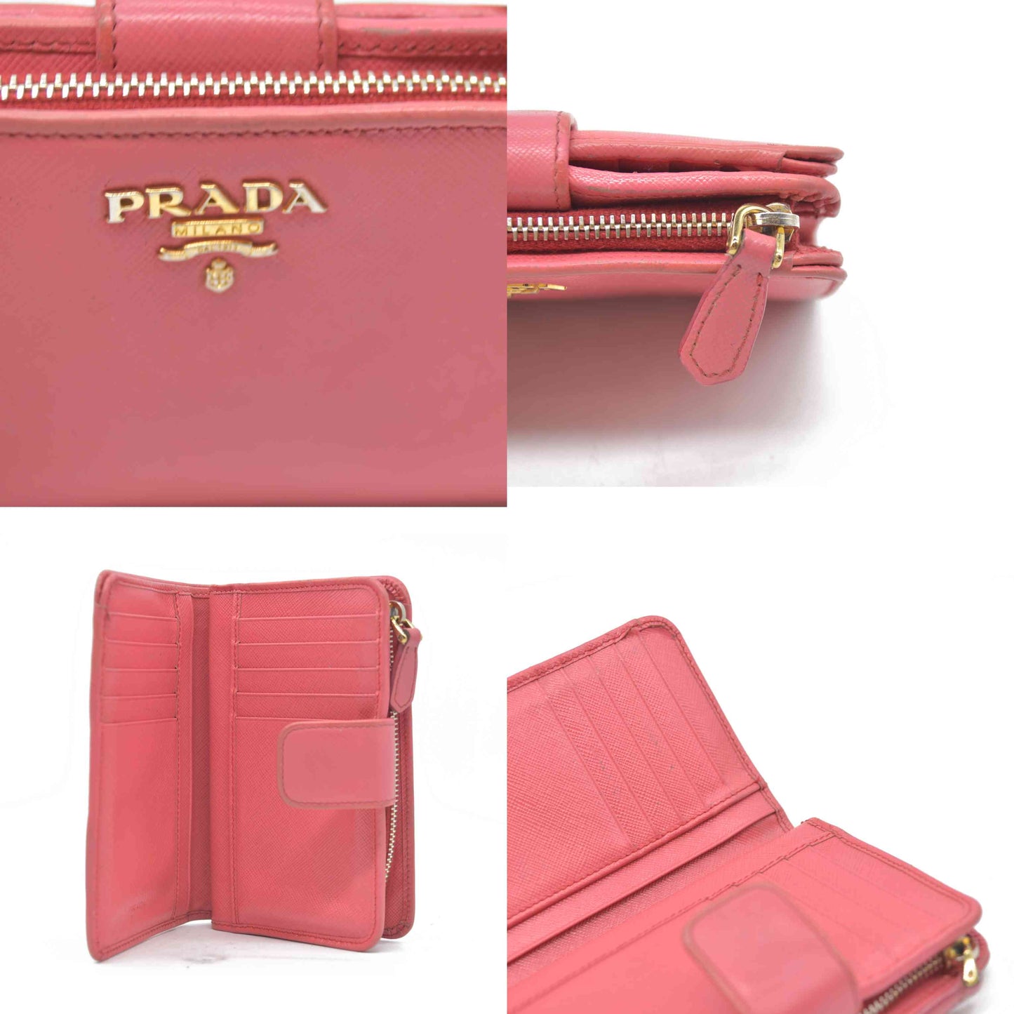 $560 Prada Saffiano Metal Compact Wallet Geranio