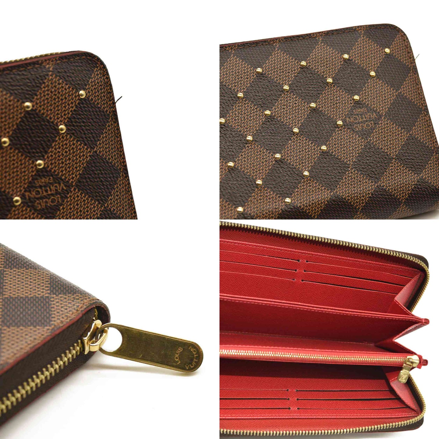 LOUIS VUITTON  Damier Ebene Studded Zippy Wallet Cherry MI1148