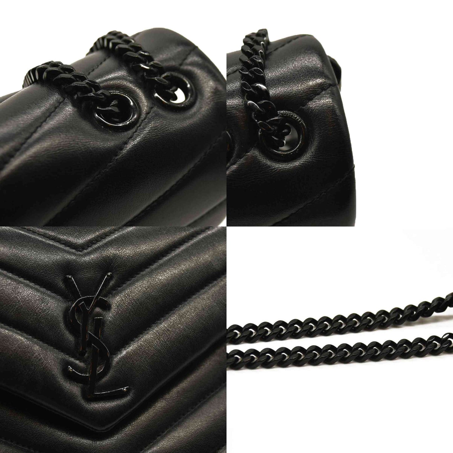 SAINT LAURENT Calfskin Y Quilted Monogram Monochrome Small Loulou Chain Satchel Black