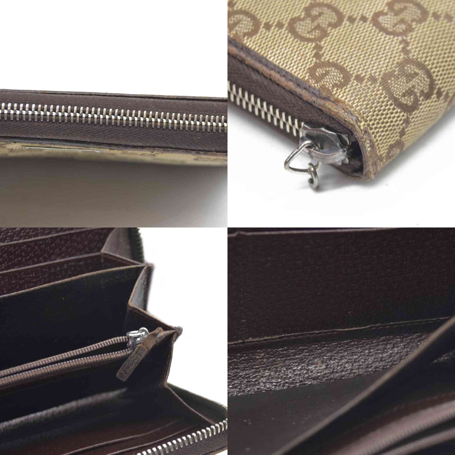 Gucci  Monogram Metal Bar Zip Around Wallet Dark Brown