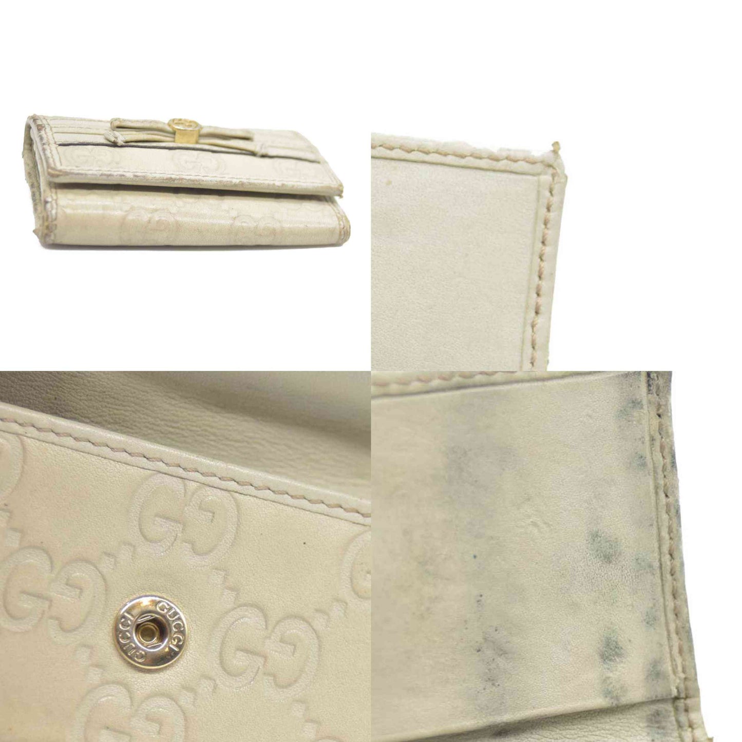 GUCCI Ssima Ribbon GG Logo Leather 6 Rings Key Case Ivory