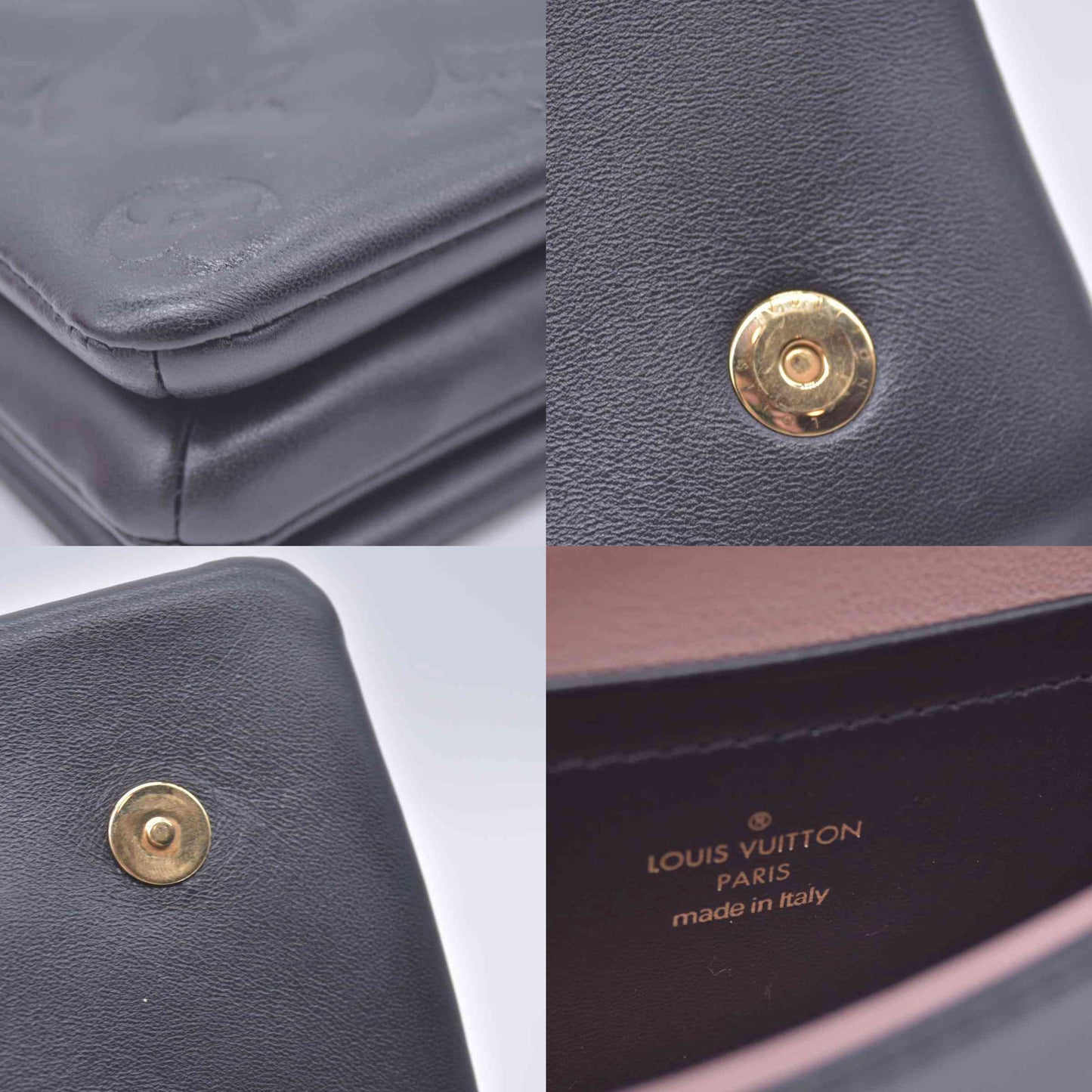 $3150 RFID Louis Vuitton Lambskin Embossed Monogram Pochette Coussin Black
