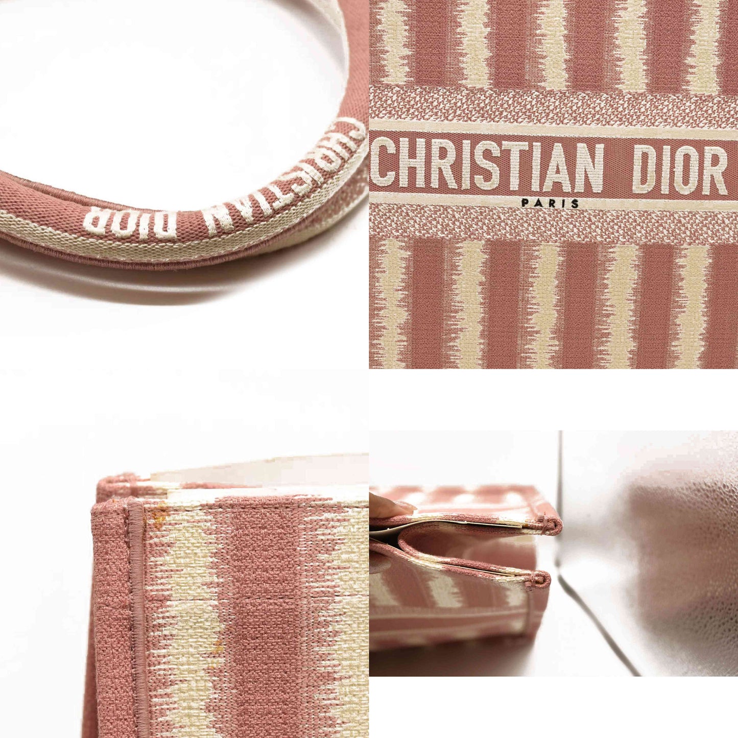 CHRISTIAN DIOR Canvas Embroidered Large Striped Book Tote Pink