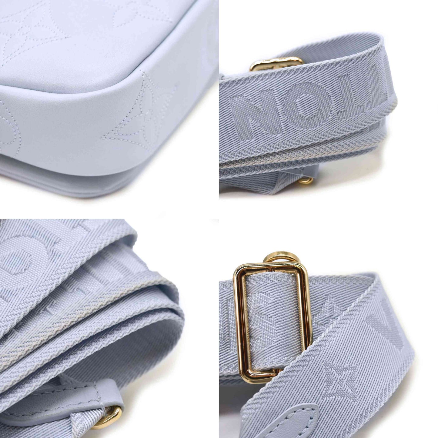 LOUIS VUITTON Calfskin Bubblegram Wallet On Strap Ice Blue