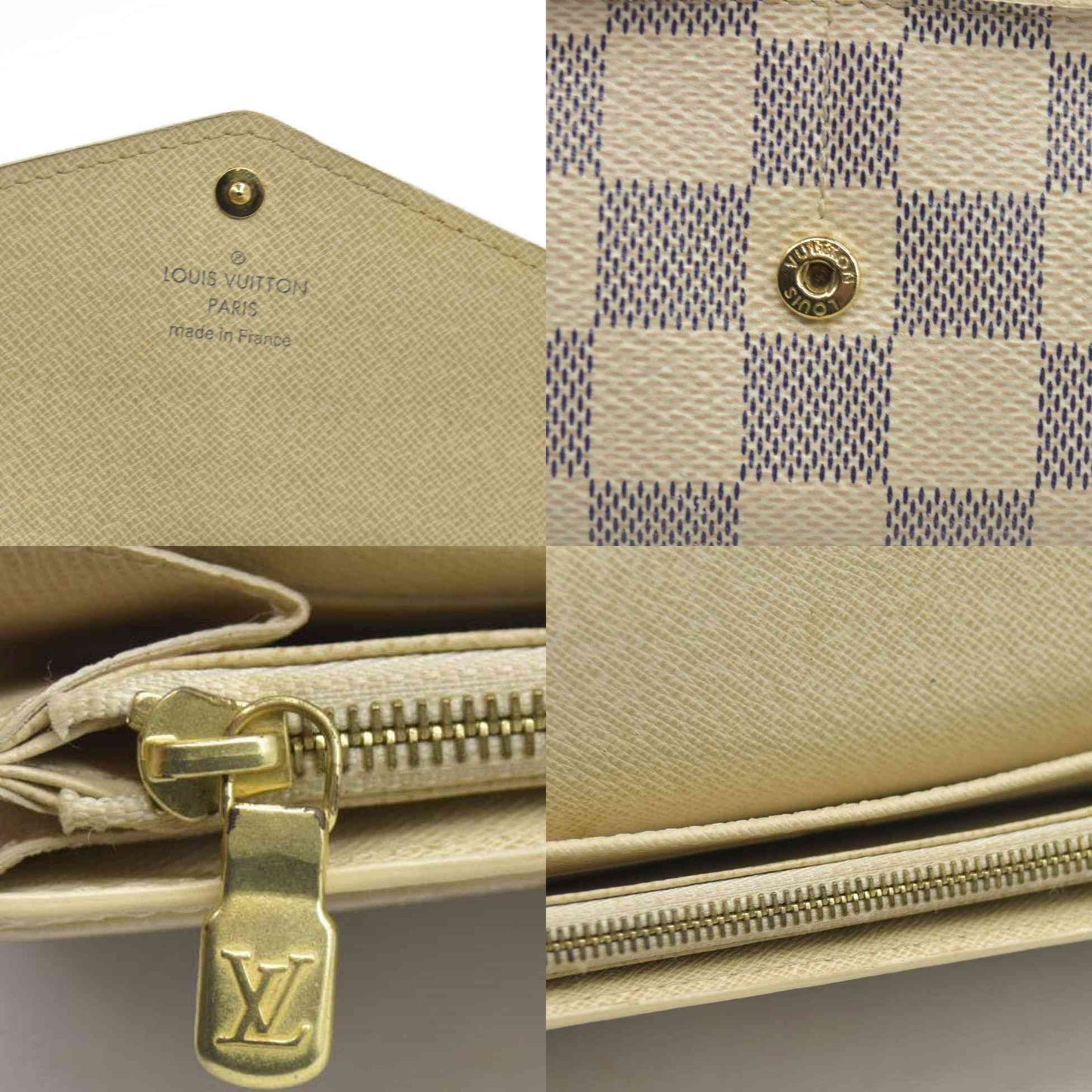 $775 Louis Vuitton Damier Azur Sarah NM Flap Wallet White Canvas SN1195