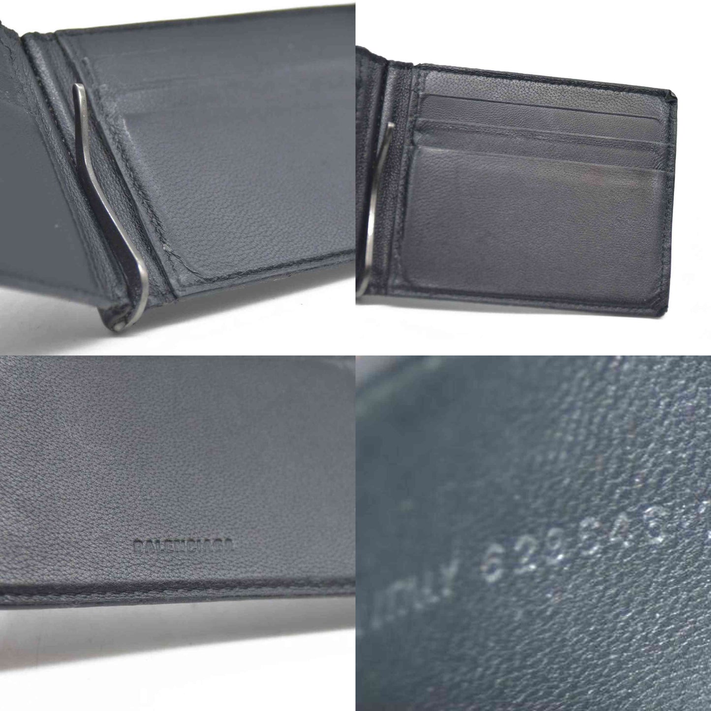 BALENCIAGA $600 B Logo Leather Bifold Wallet Black/7BH0103