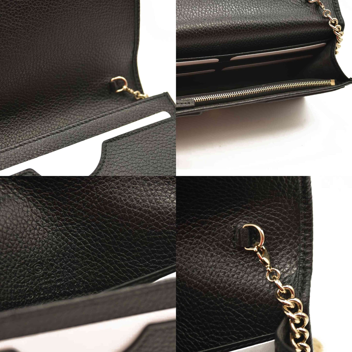 Gucci  Pebbled Calfskin Soho Wallet On Chain Black