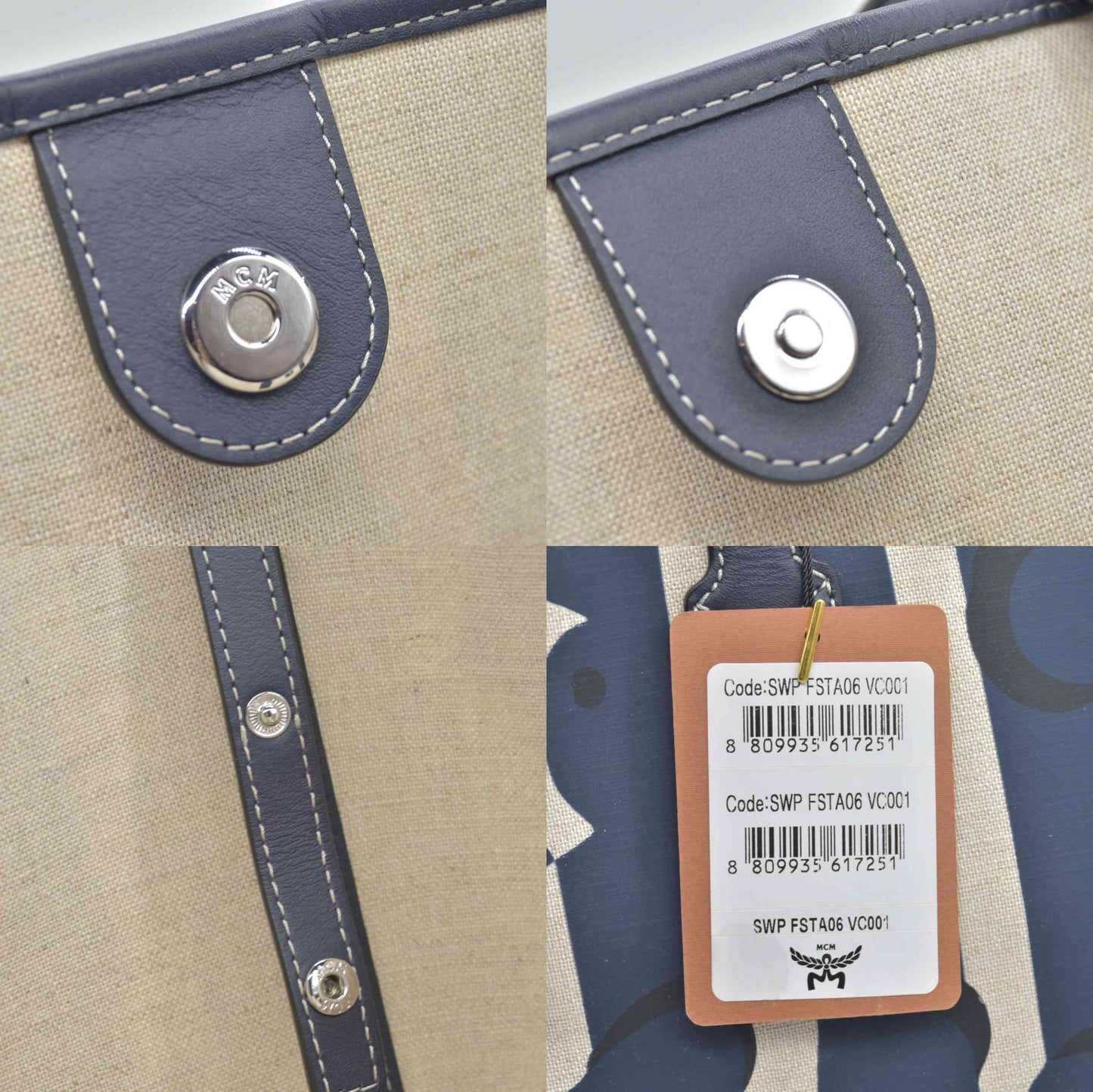 $780 MCM Aren Shopper in Beach Club Canvas Navy Blazer Medium Tote