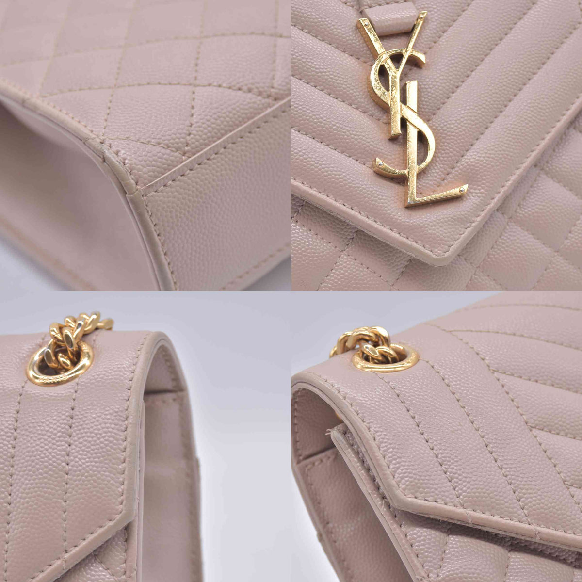 $3300 2021 Saint Laurent Grain De Poudre Textured Mixed Matelasse Medium Triquilt Monogram Satchel Beige