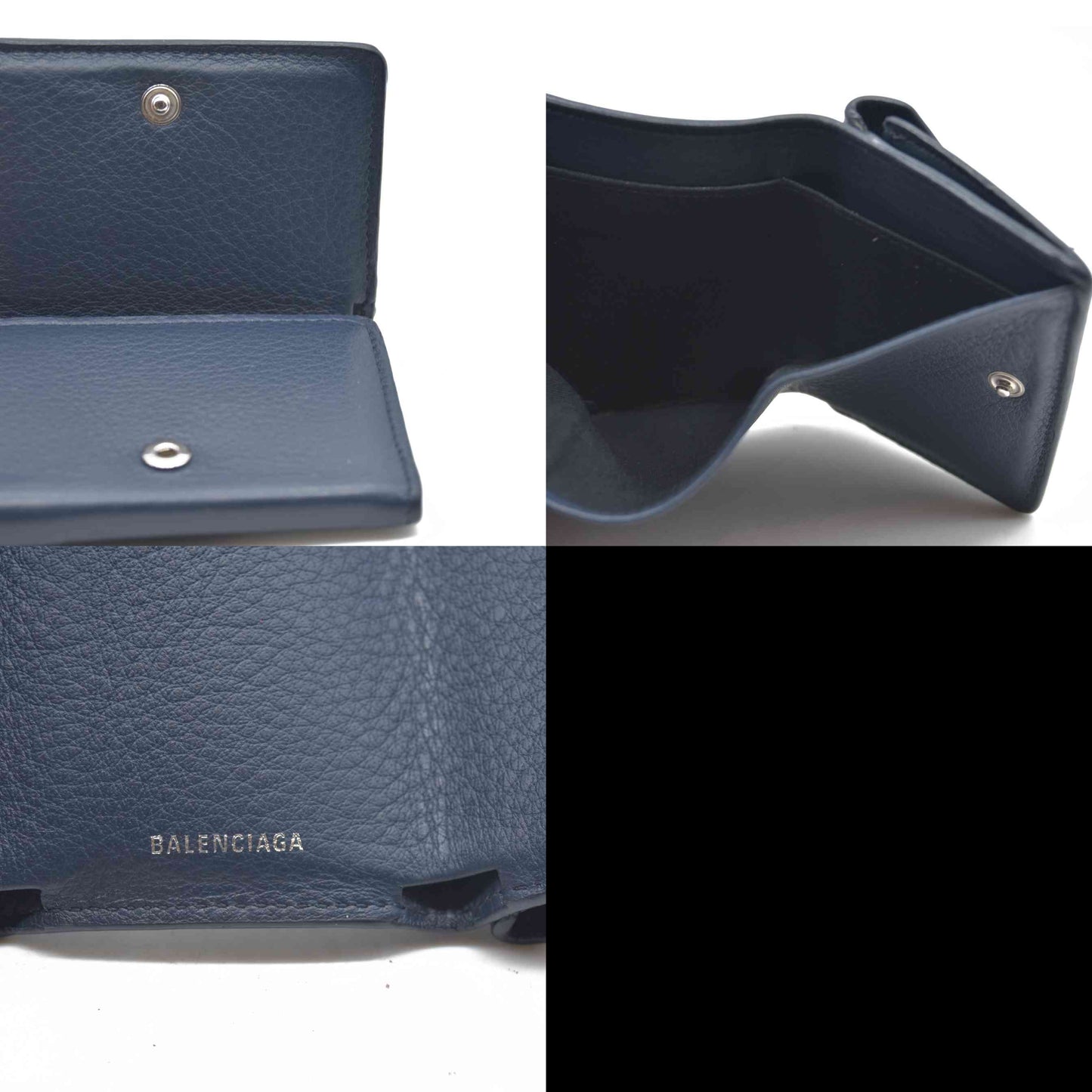 $530 BALENCIAGA Everyday Mini Papier Leather Trifold Wallet Blue