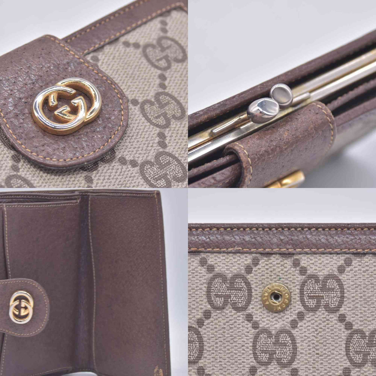 $680 GUCCI Vintage GG Plus Supreme French Purse Kisslock Wallet Beige Brown CONSIGNMENT 10021237