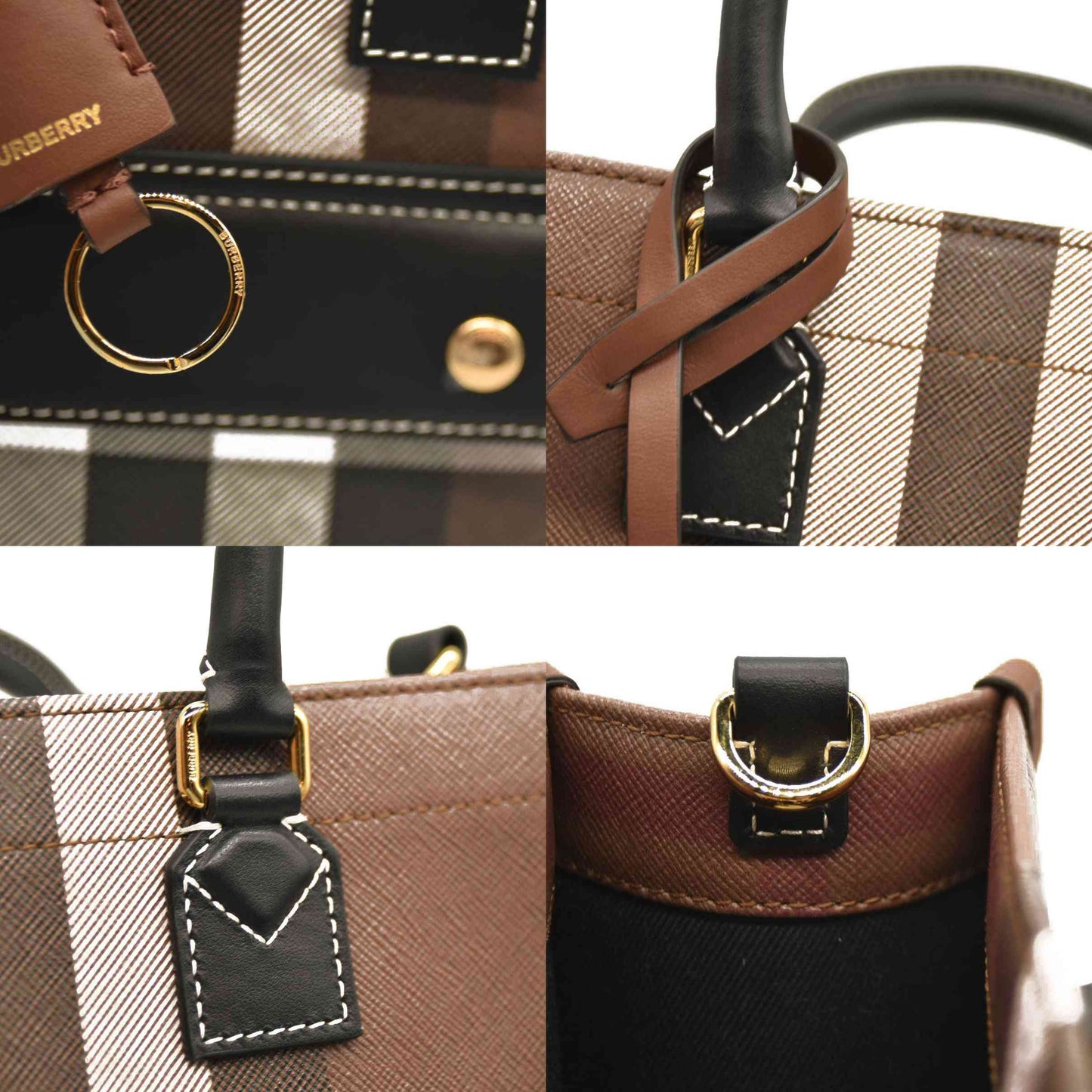 Burberry  E-Canvas Check Calfskin Mini Freya Tote Dark Birch Brown