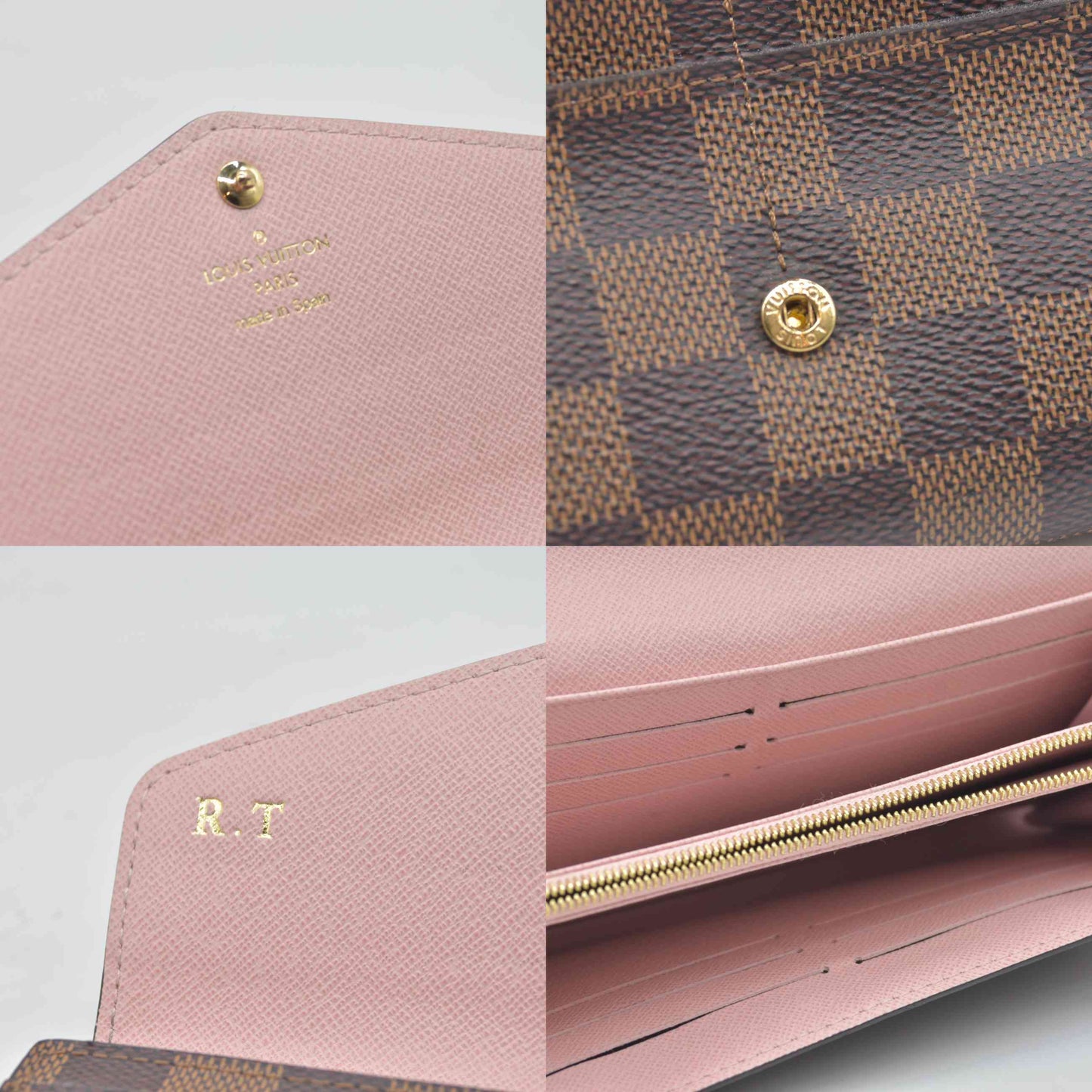 $775 2019 Louis Vuitton Damier Ebene Sarah Wallet NM Rose Ballerine CA4119
