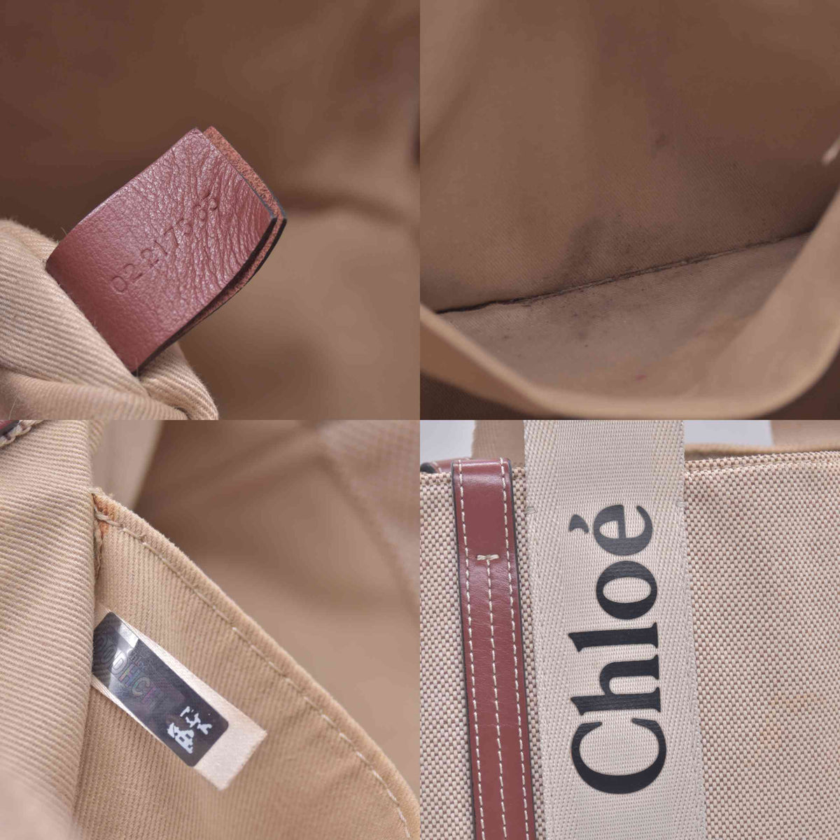 $1250 CHLOE Woody Medium Canvas Leather Tote Shoulder Bag
