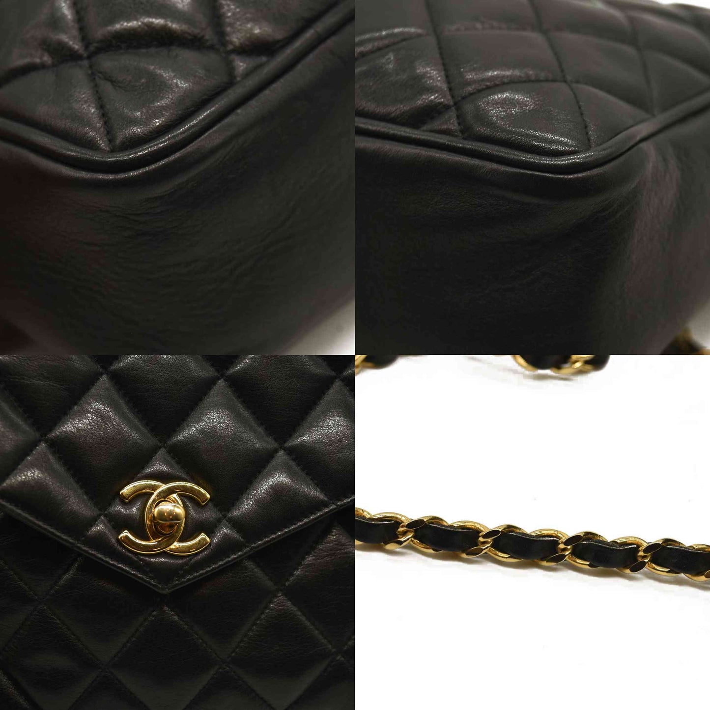 Chanel  Lambskin Diamond Stitch Envelope Single Flap Black