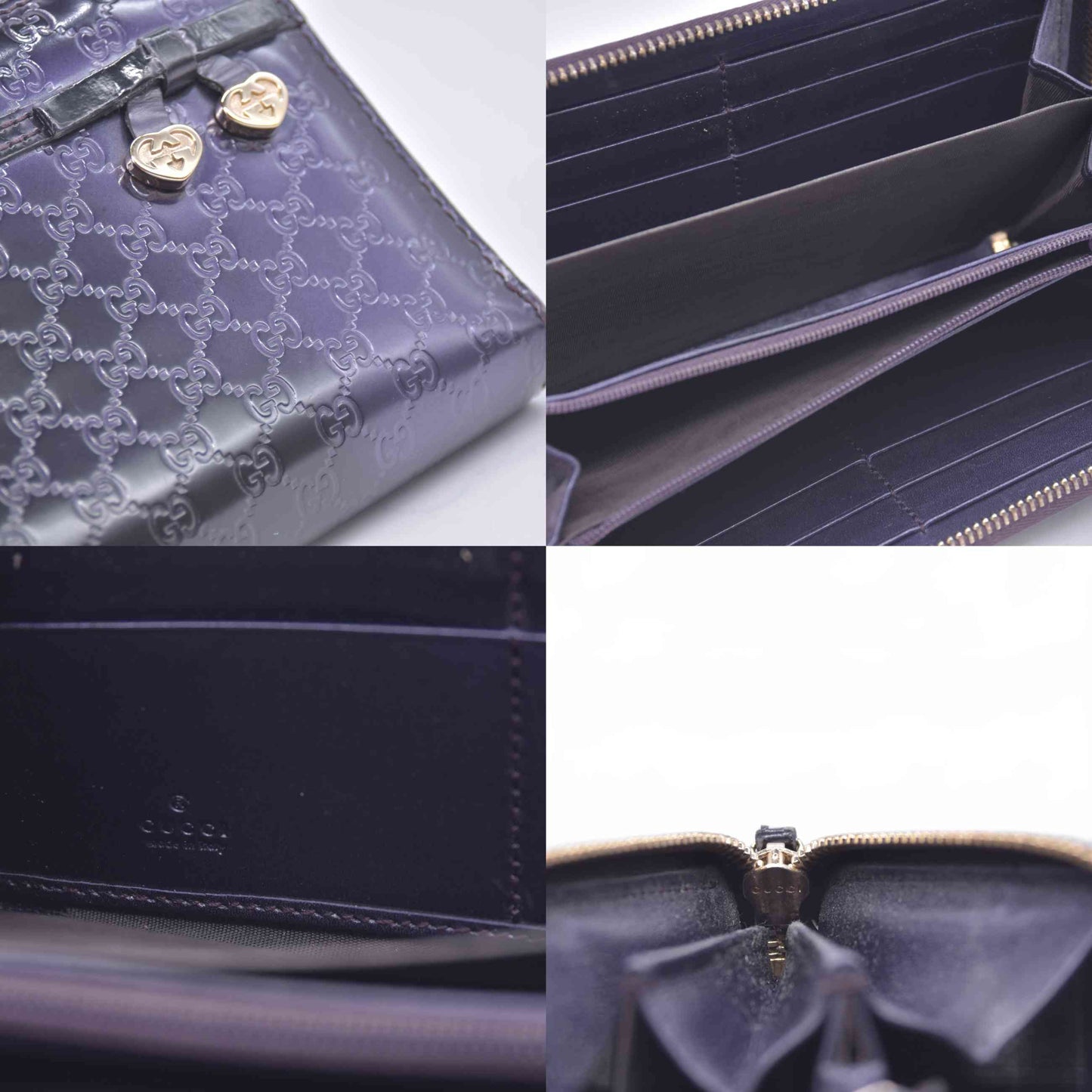 $595 Gucci Guccissima Metallic Micro GG Zip Around Wallet Purple CONSIGNMENT