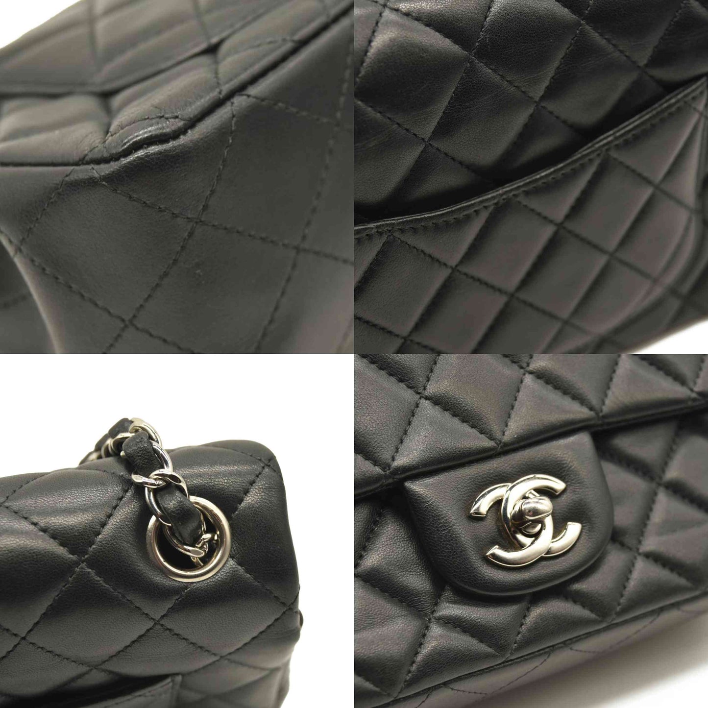 CHANEL Lambskin Quilted Mini Rectangular Flap Black  28******