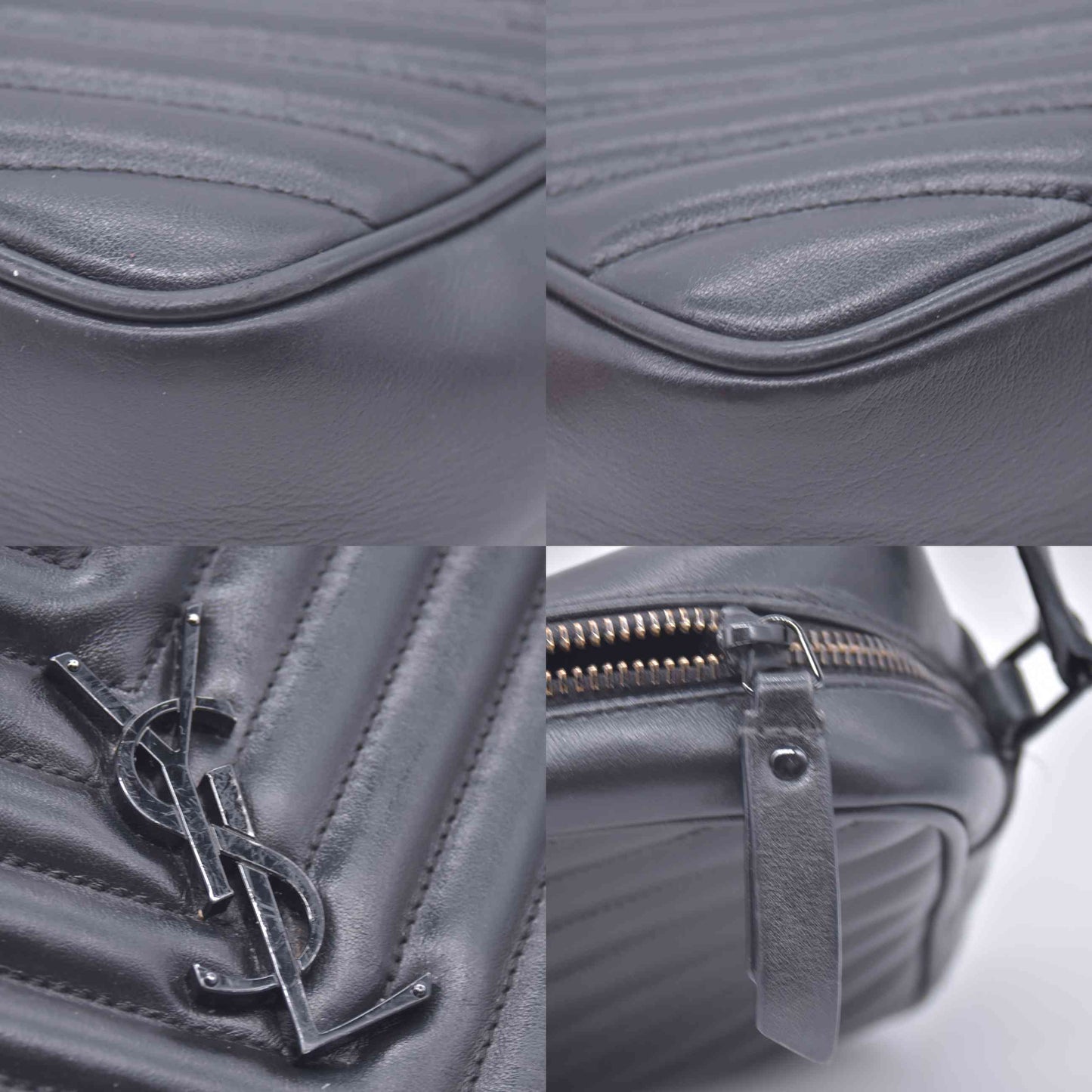 $1890 Saint Laurent Calfskin Matelasse Monogram Monochrome Lou Camera Bag Black
