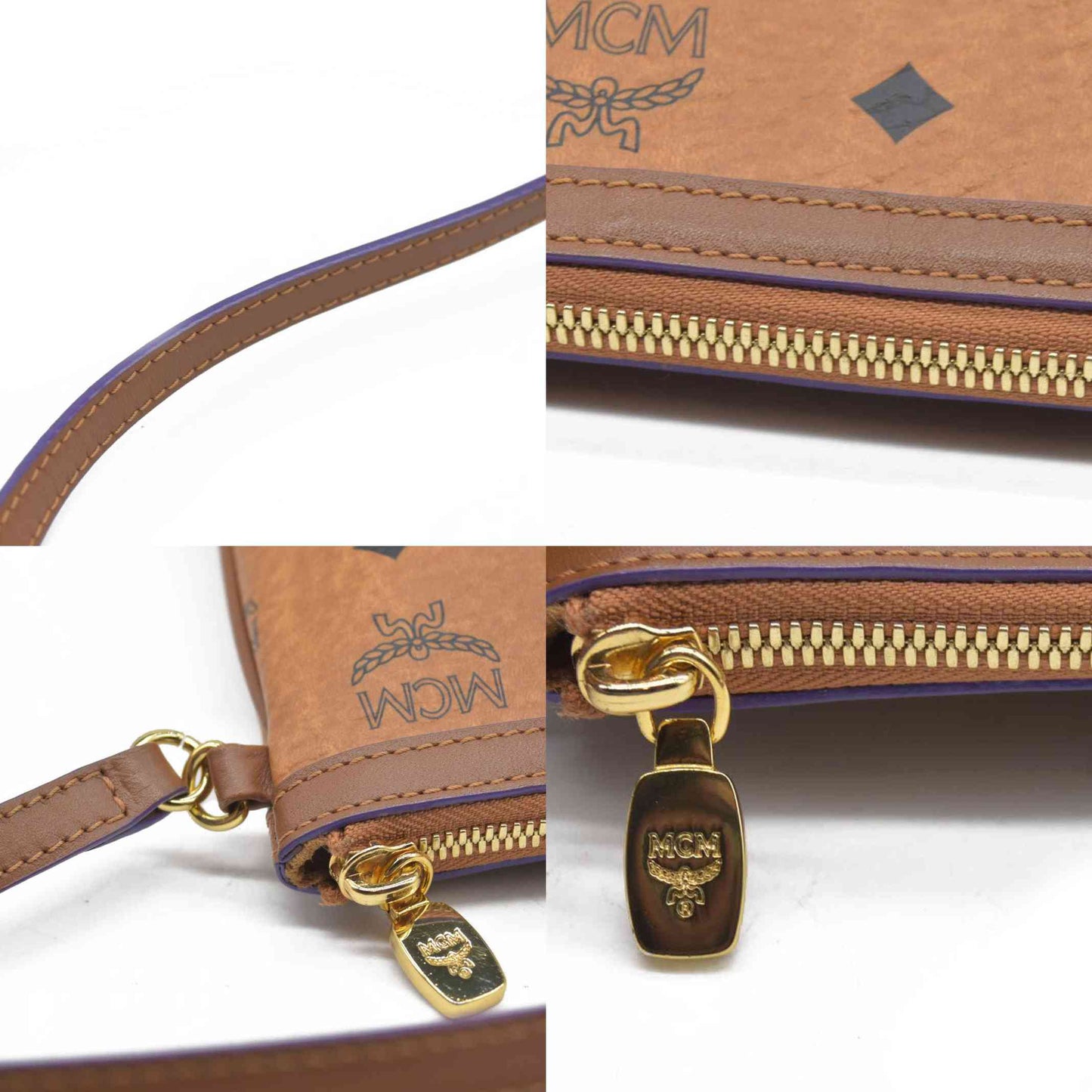 MCM Visetos Liz Shopper Tote Pouch Cognac