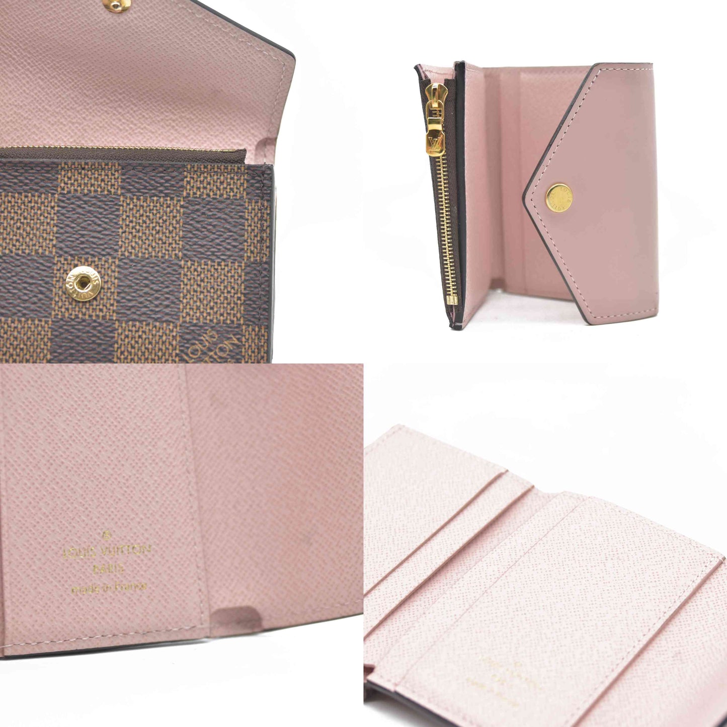 $605 LOUIS VUITTON Damier Ebene Zoe Wallet Rose Ballerine TA0129 2019