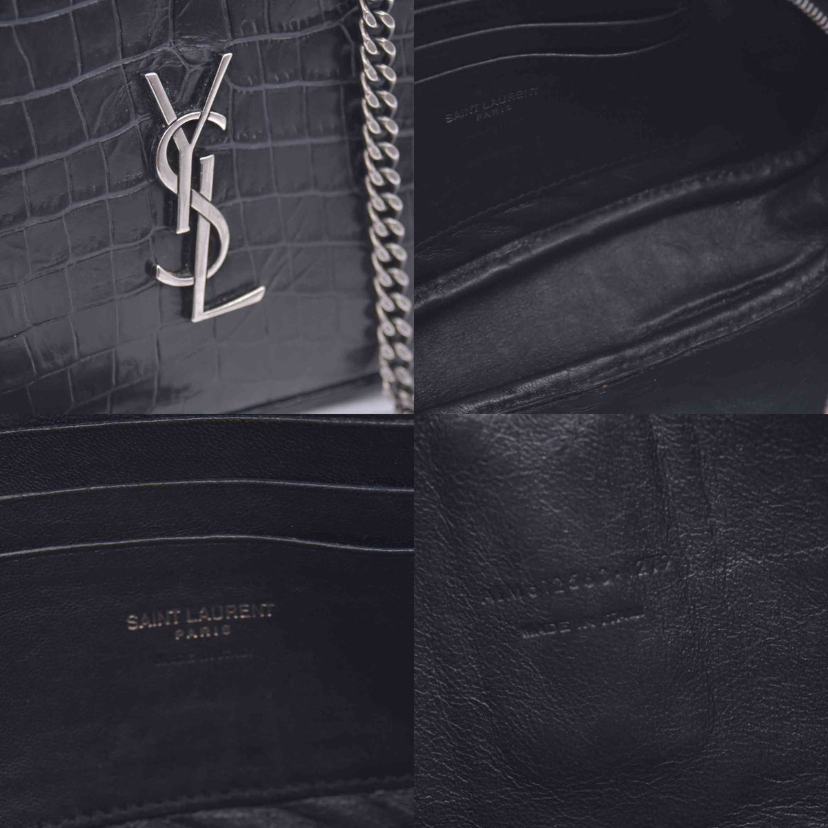 $1800 2019 Saint Laurent Calfskin Crocodile Embossed Monogram Mini Lou Camera Bag Black 10020872