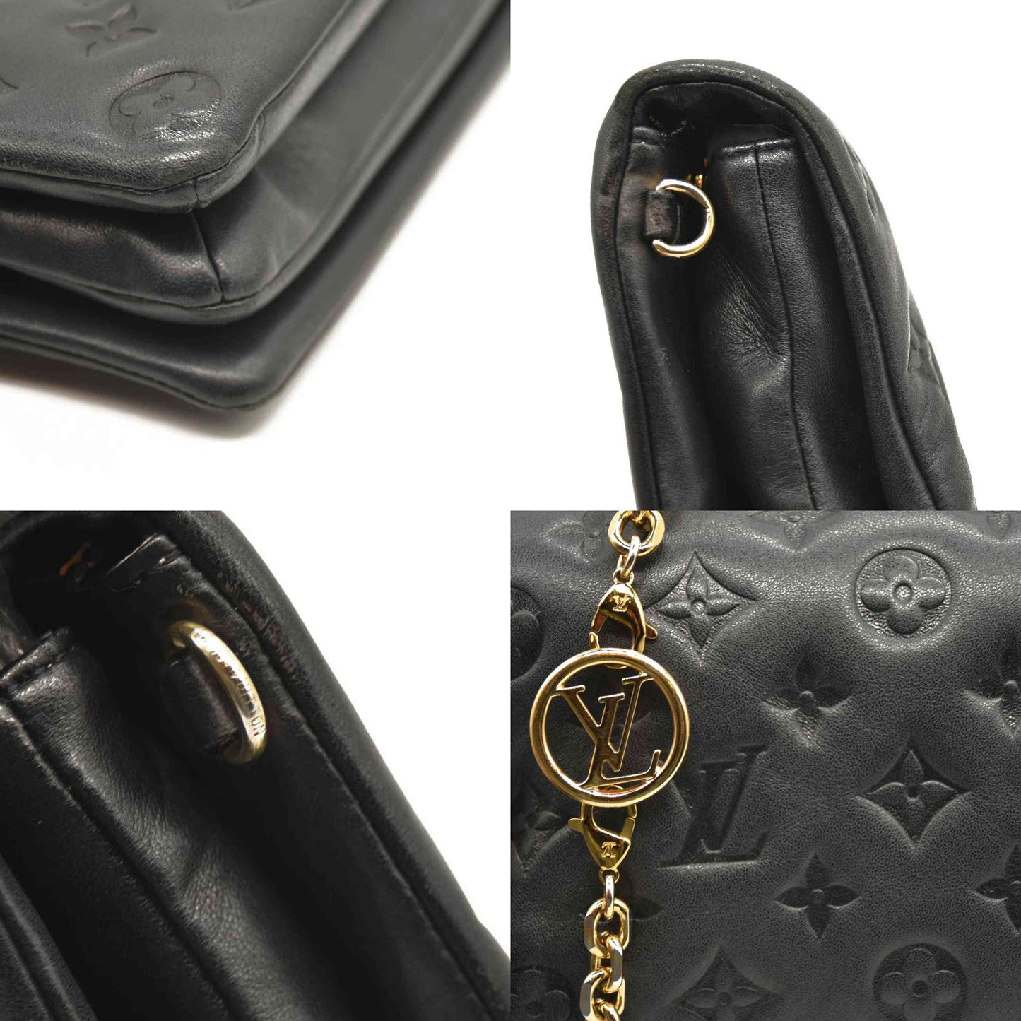 LOUIS VUITTON Lambskin Embossed Monogram Pochette Coussin Black