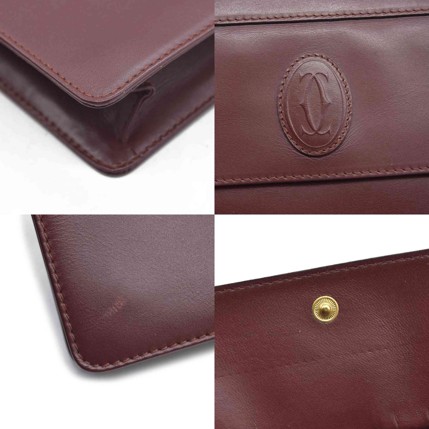 $1010 Cartier Leather Toiletry Clutch Bag Burgundy Red