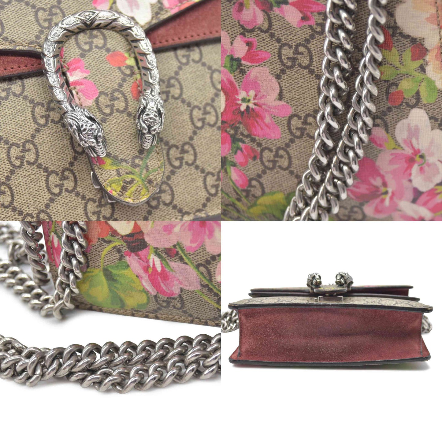 $2980 Gucci GG Supreme Monogram Blooms Mini Dionysus Shoulder Bag Beige Multicolor Dry Rose