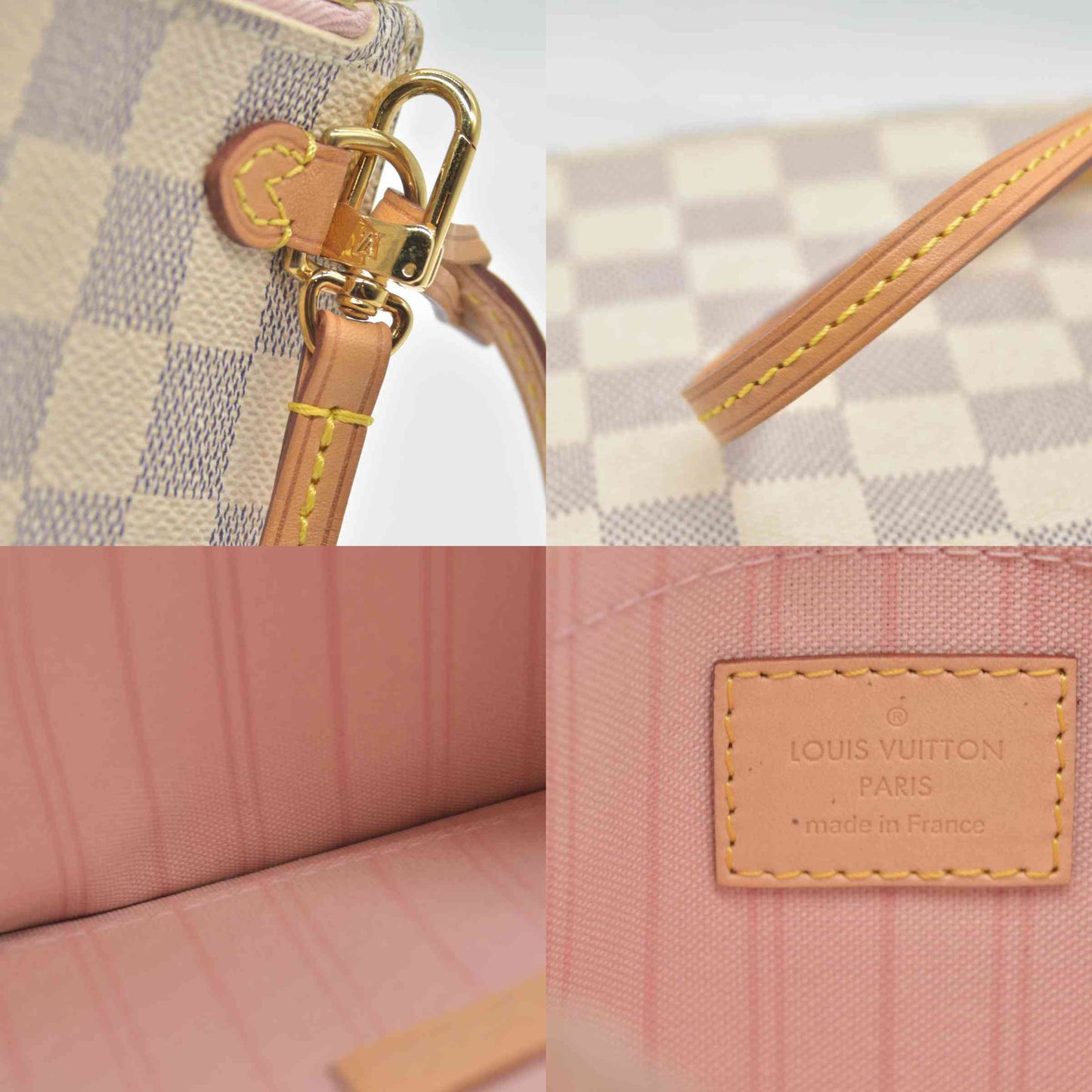 $600 Louis Vuitton  Damier Azur Neverfull GM MM Pochette Rose Ballerine LA3147
