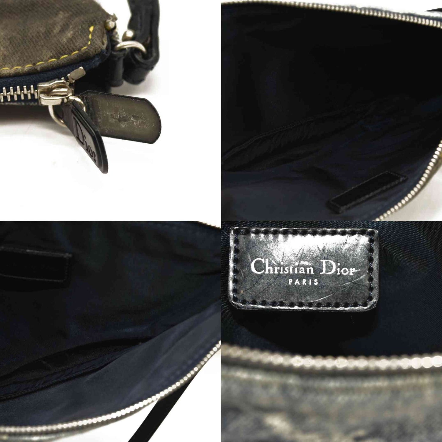 CHRISTIAN DIOR Grained Calfskin Saddle Bag Dark Gray Navy Multi BOB0071