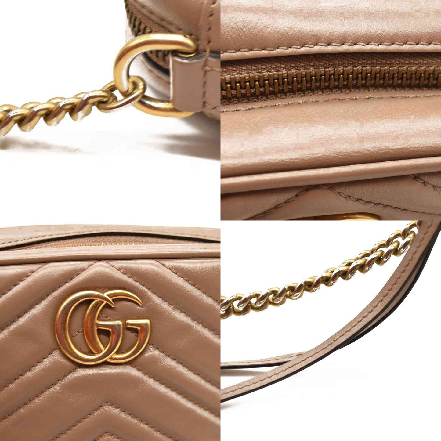 Gucci  Calfskin Matelasse Mini GG Marmont Chain Shoulder Bag Porcelain Rose