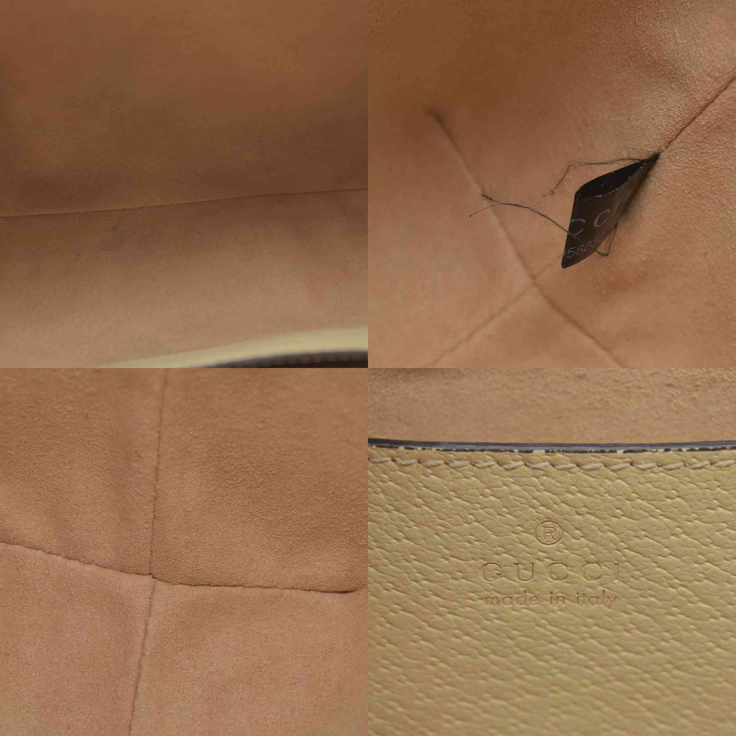 Gucci GG Supreme Monogram Textured Dollar Calfskin Web Small Ophidia Tote Bag Beige Ebony Mystic White