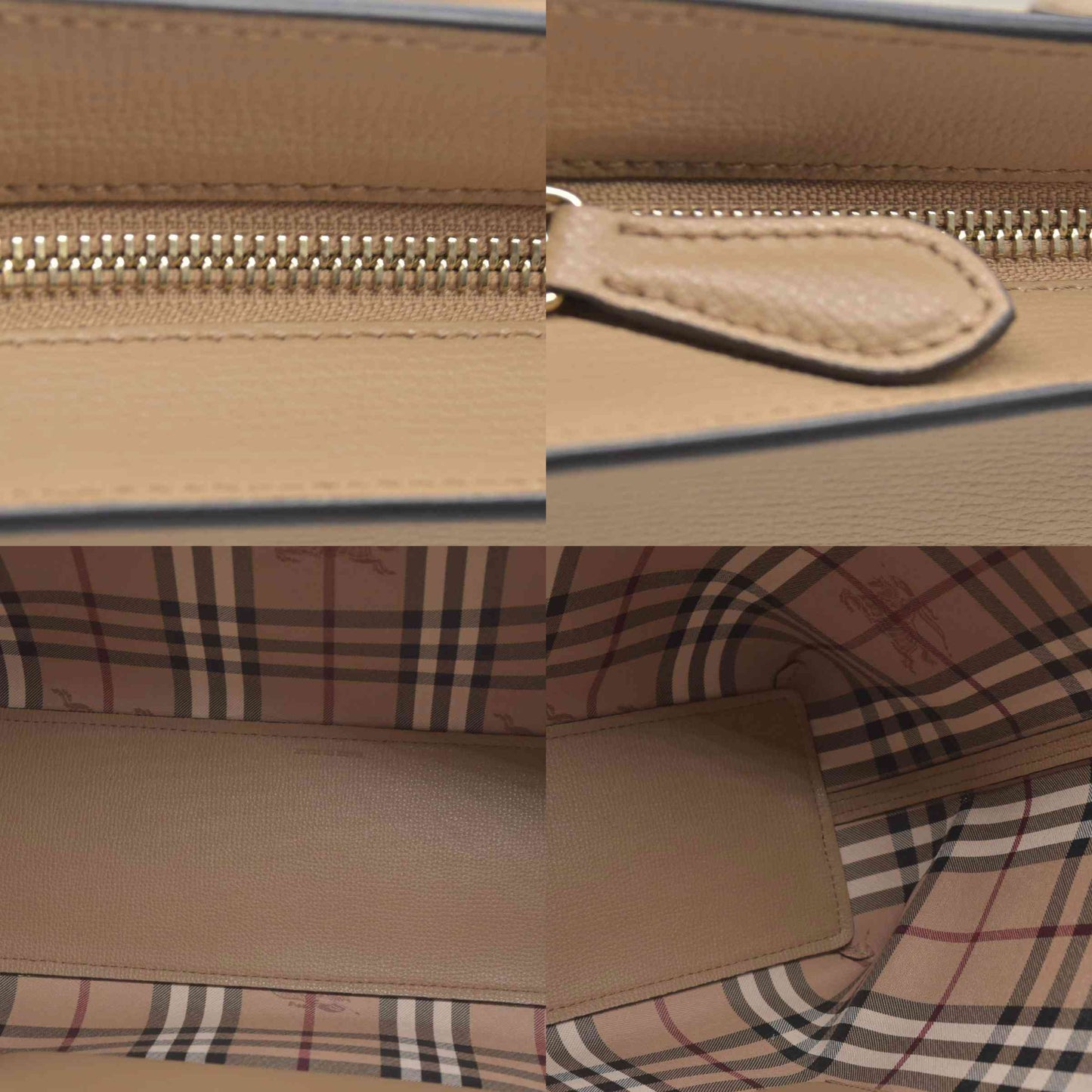 $1790 Burberry Grainy Calfskin Haymarket Check Medium Tote Mid Camel