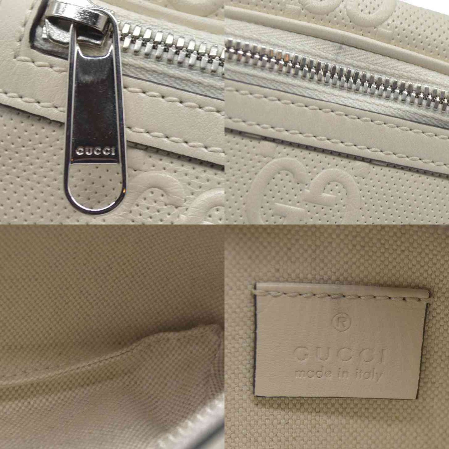 $950 Gucci  Calfskin GG Tennis Embossed Belt Bag Mystic White