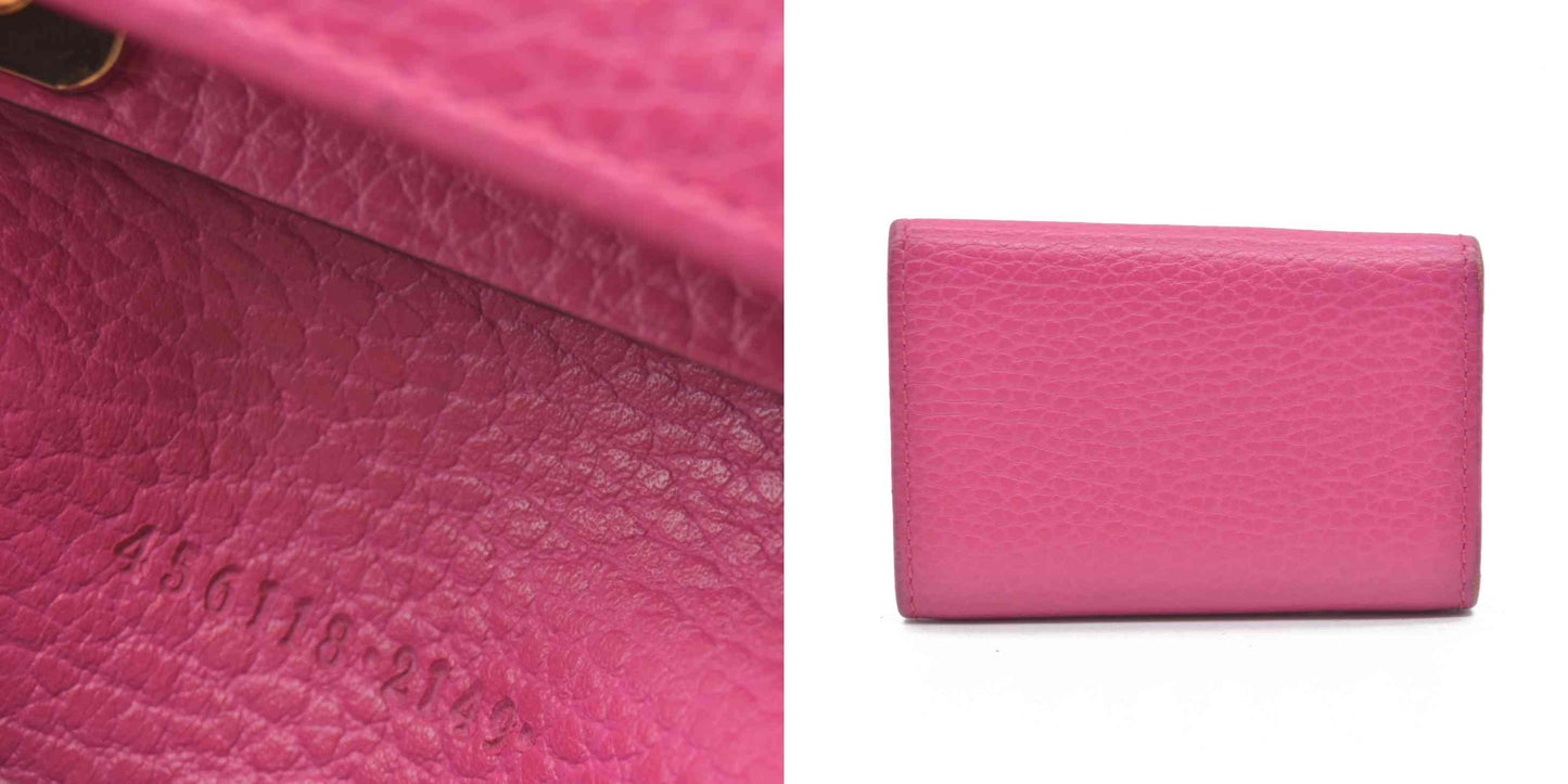 $480 Gucci Dollar Calfskin GG Marmont 6 Key Holder Pink CONSIGNMENT