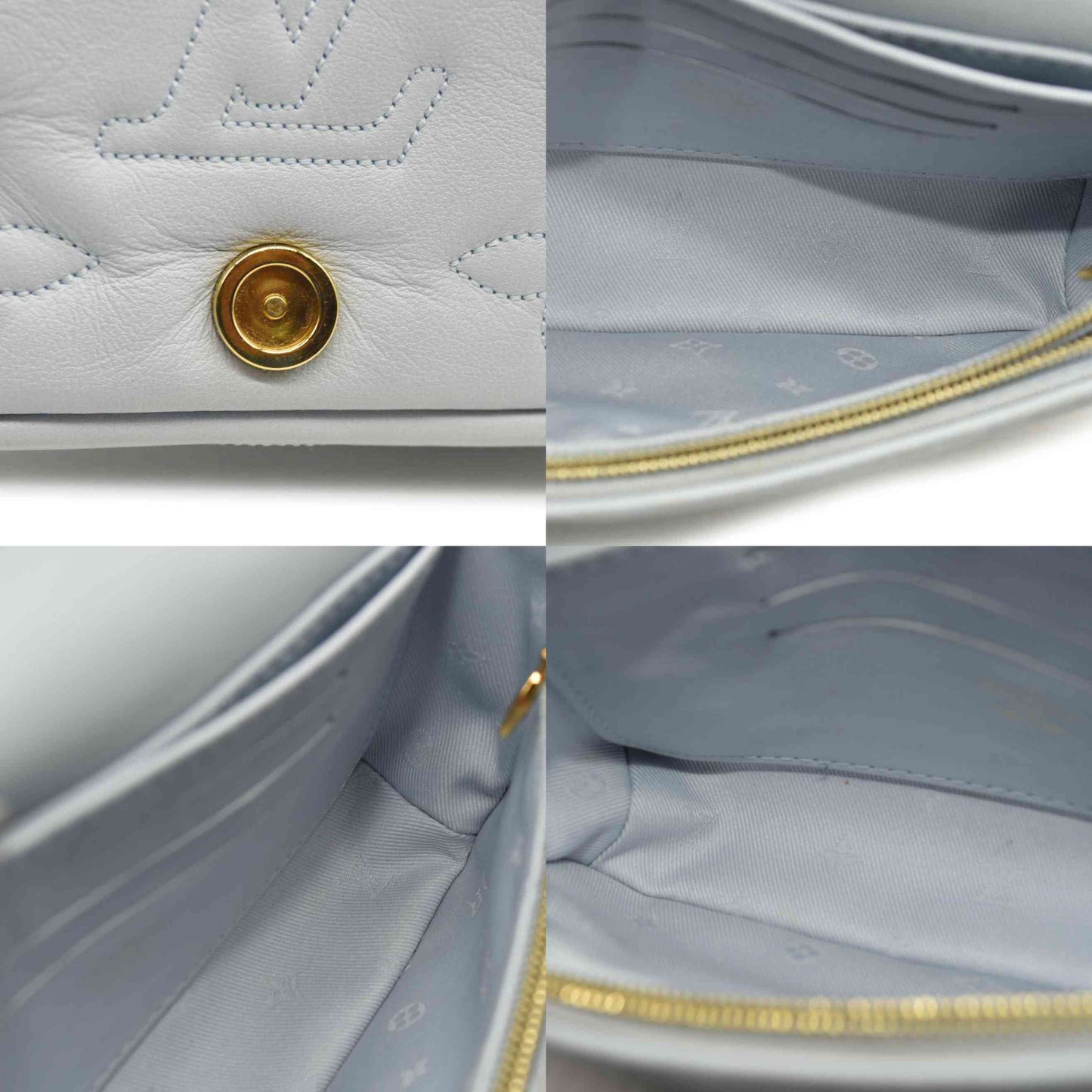 Louis Vuitton Calfskin Bubblegram Wallet On Strap Ice Blue