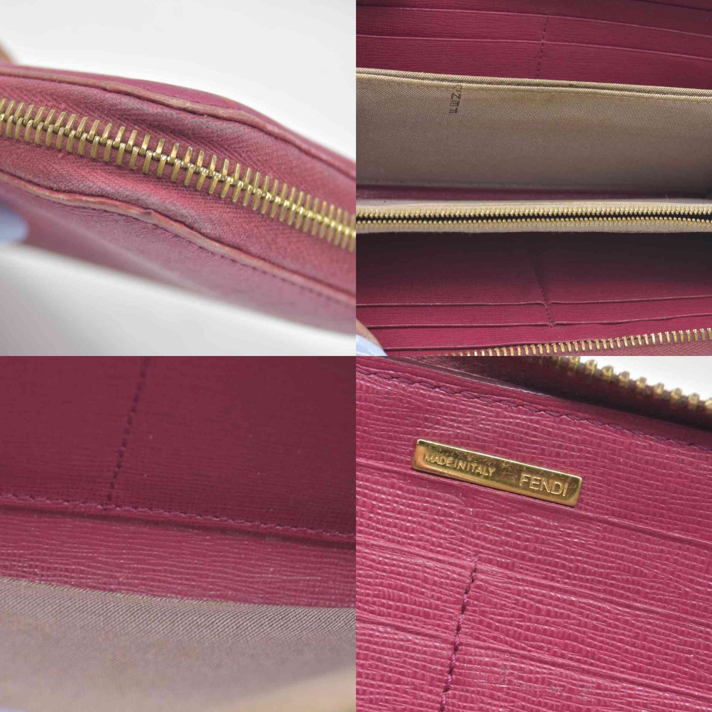 $850 Fendi Amarena Vitello Elite Leather Zippy Wallet CONSIGNMENT