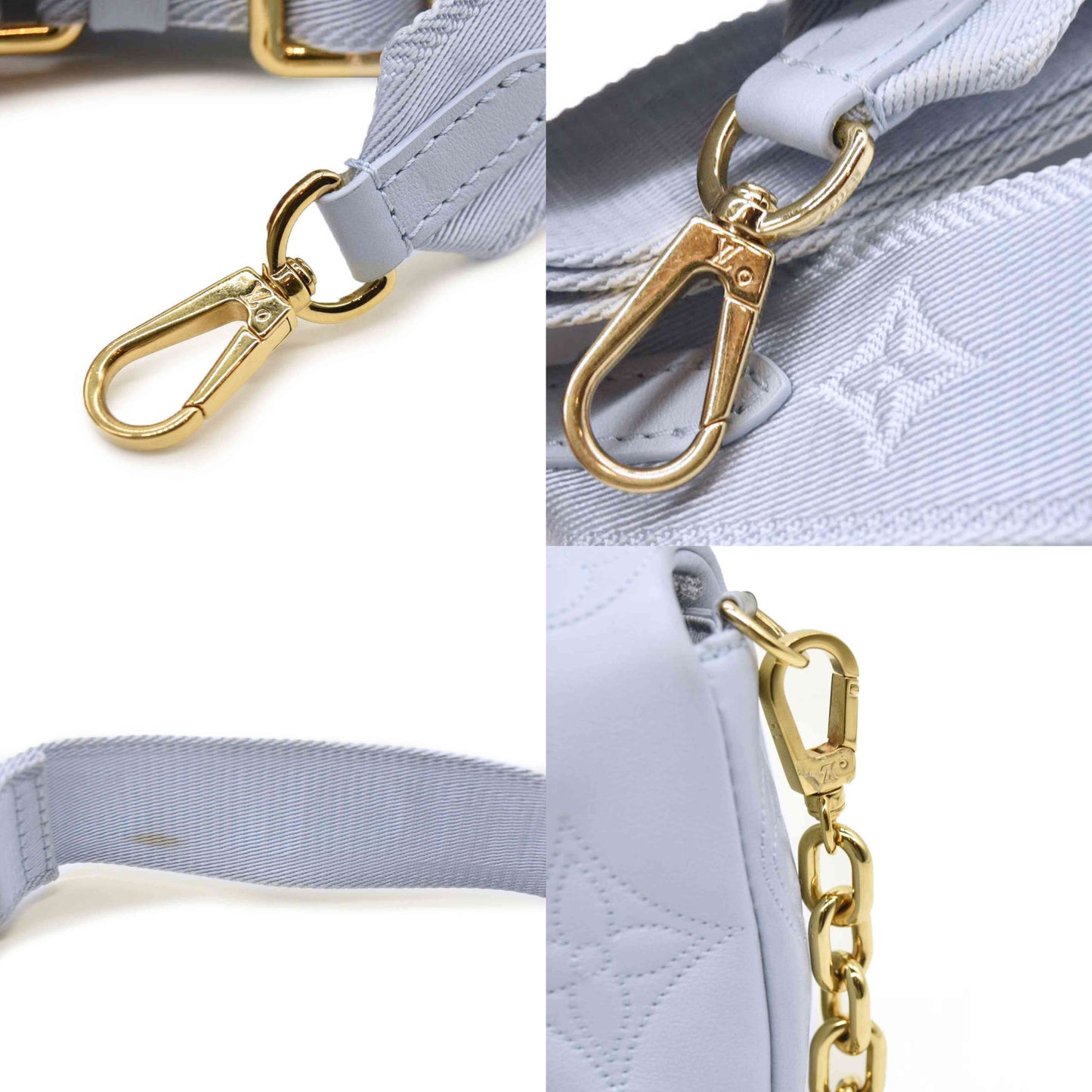 LOUIS VUITTON Calfskin Bubblegram Wallet On Strap Ice Blue