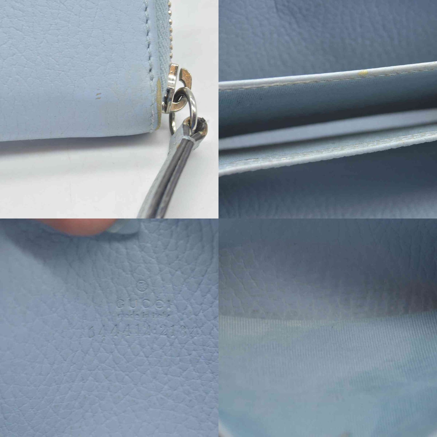 $660 Gucci Blue Calfskin Monochrome Dollar GG Marmont Zip Around Card Holder