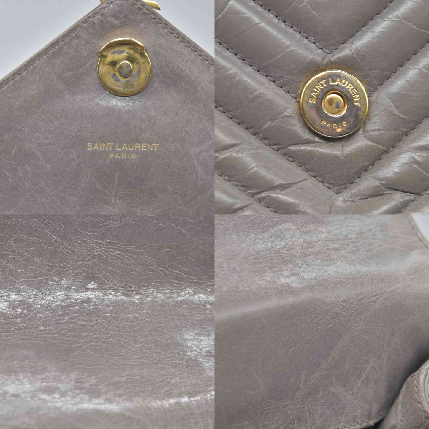 Saint Laurent Waxed Calfskin Matelasse Chevron Medium Monogram College Bag Fog Gray