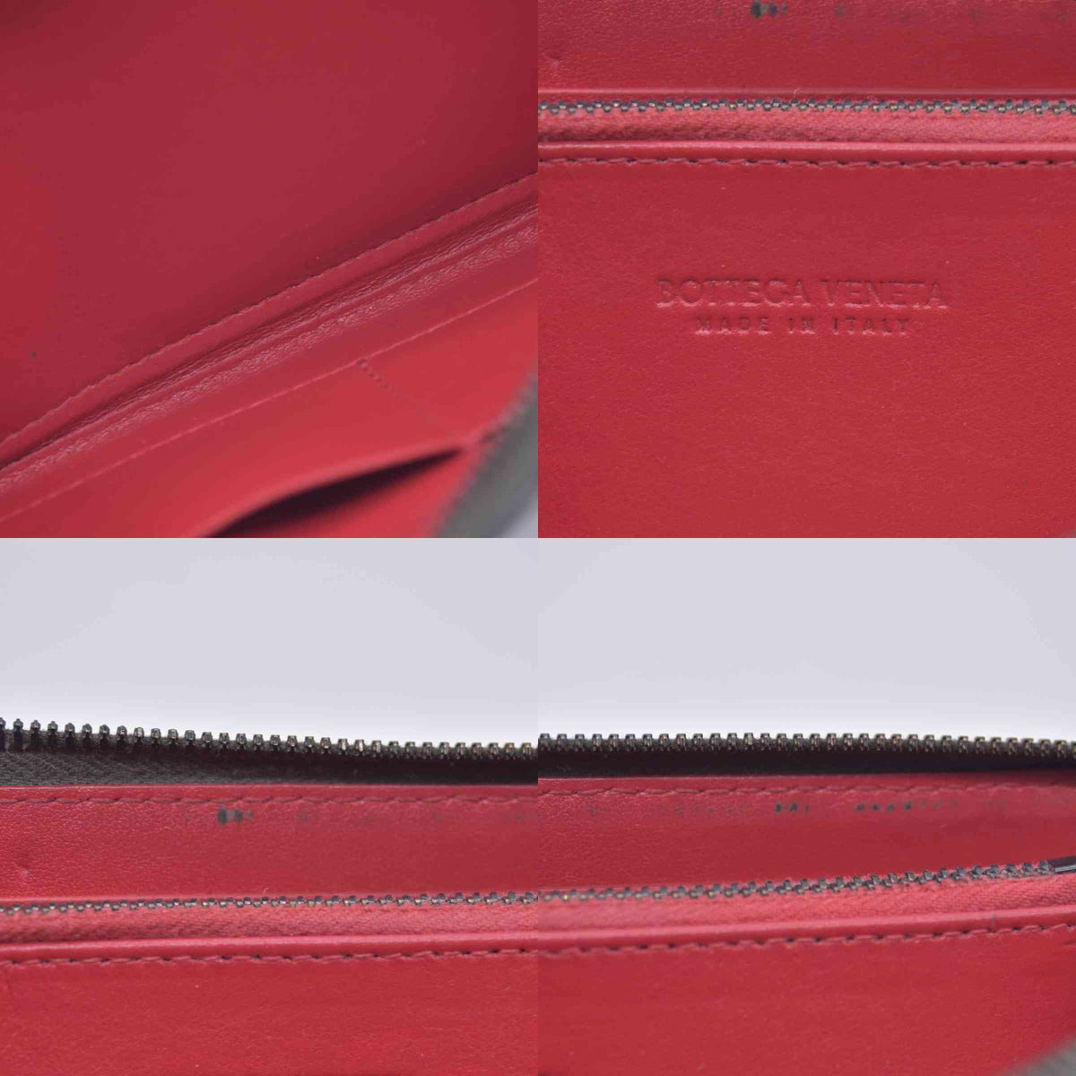 $1050 BOTTEGA VENETA Intrecciato Nappa Zip Around Wallet Grey Red CONSIGNMENT 10021175