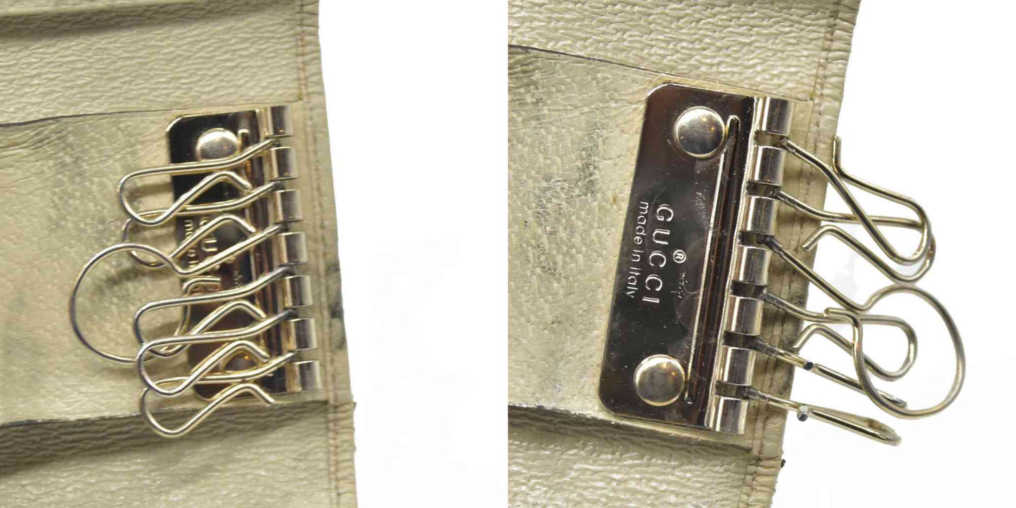 GUCCI Logo Plate GG Logo Canvas 6 Ring Key Case Beige