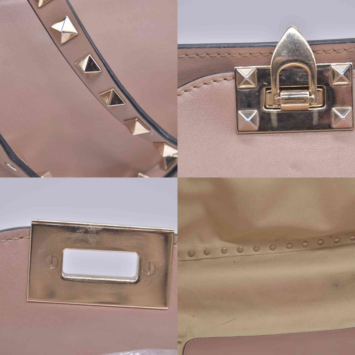 $2450 Valentino Rockstud Top Handle Smalll Shoulder Bag Beige 10021132