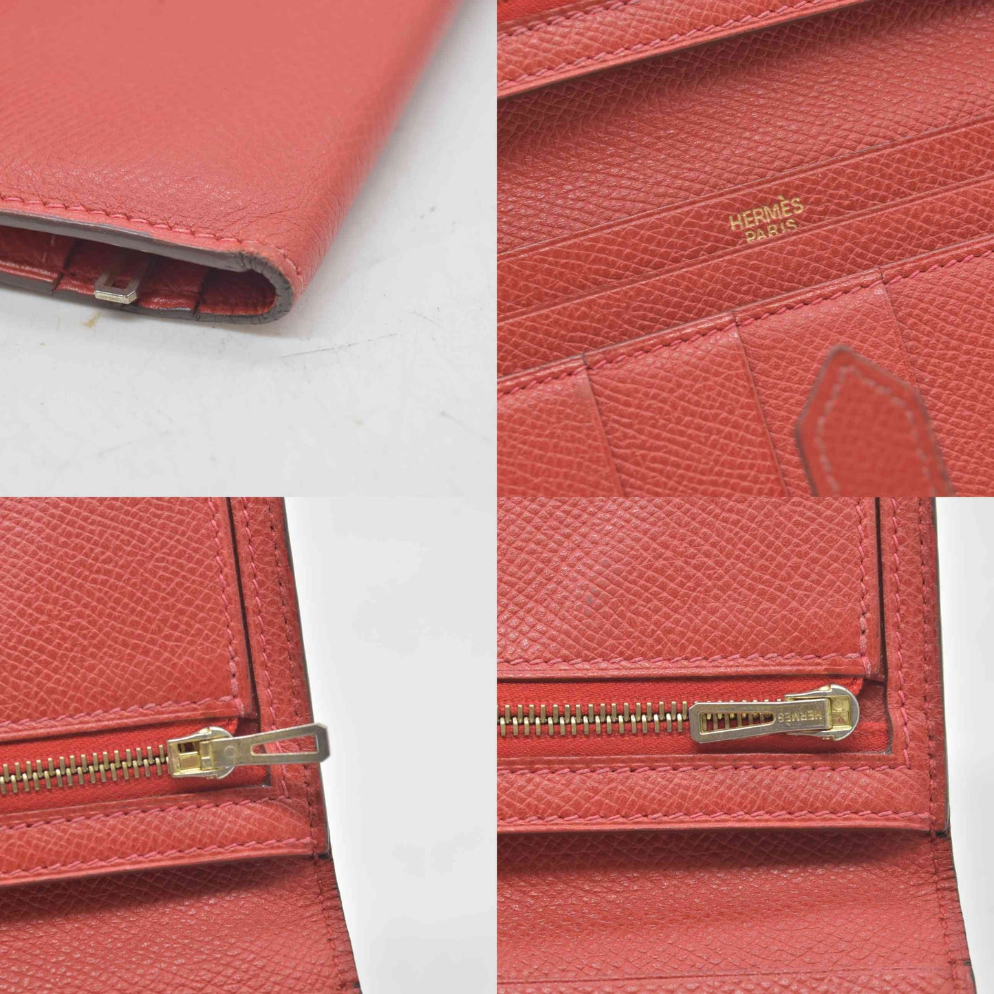 $4100 Hermes Epsom Bearn Gusset Wallet Rouge
