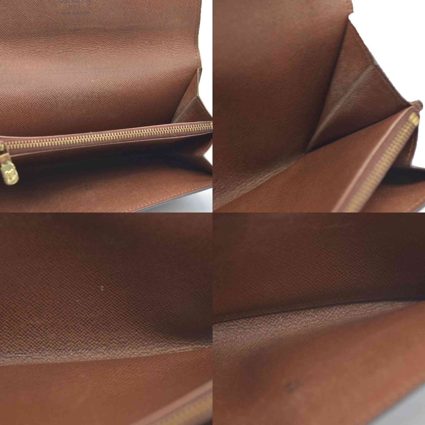 Louis Vuitton Monogram Portefeiulle Sarah Long Bifold Wallet Brown MI0972 Damaged button snap