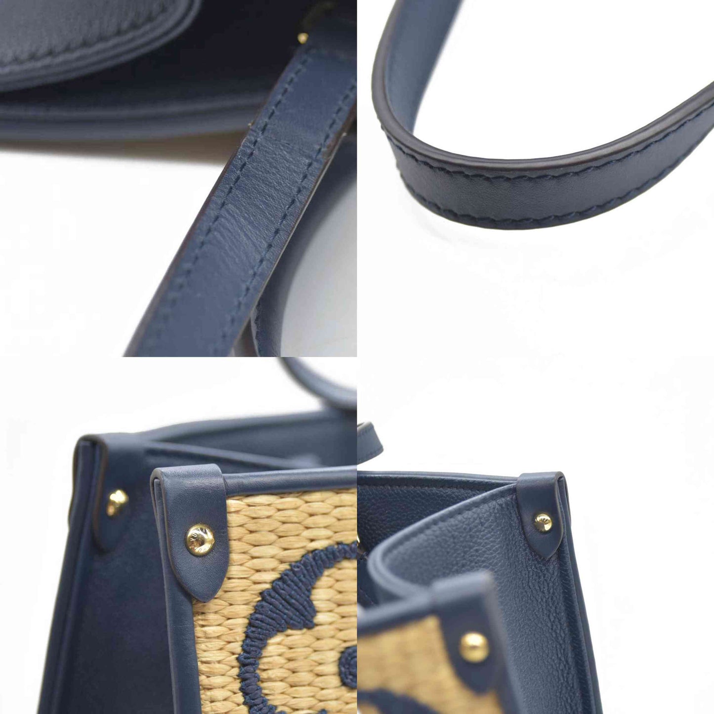 Louis Vuitton Raffia Calfskin Monogram Giant Onthego MM Blue