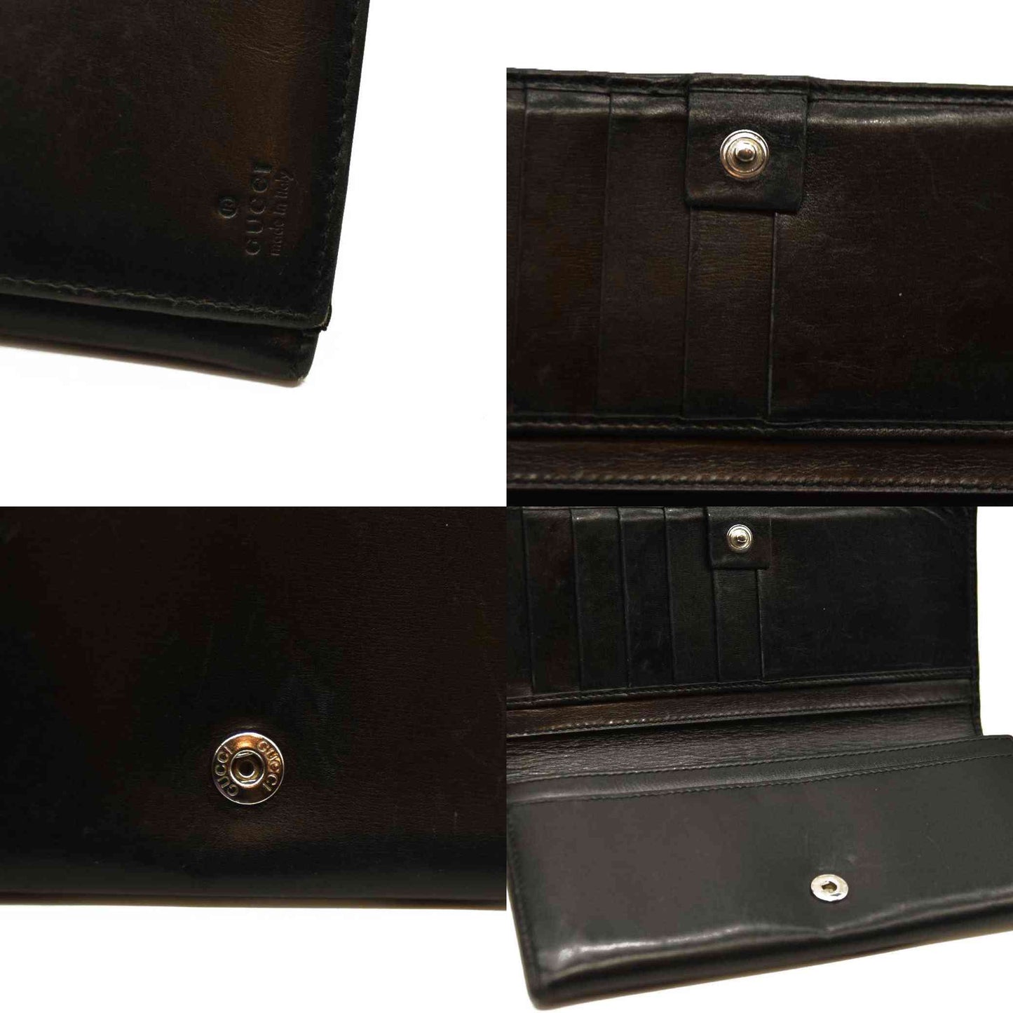 GUCCI Logo Leather Long Bifold Wallet Black